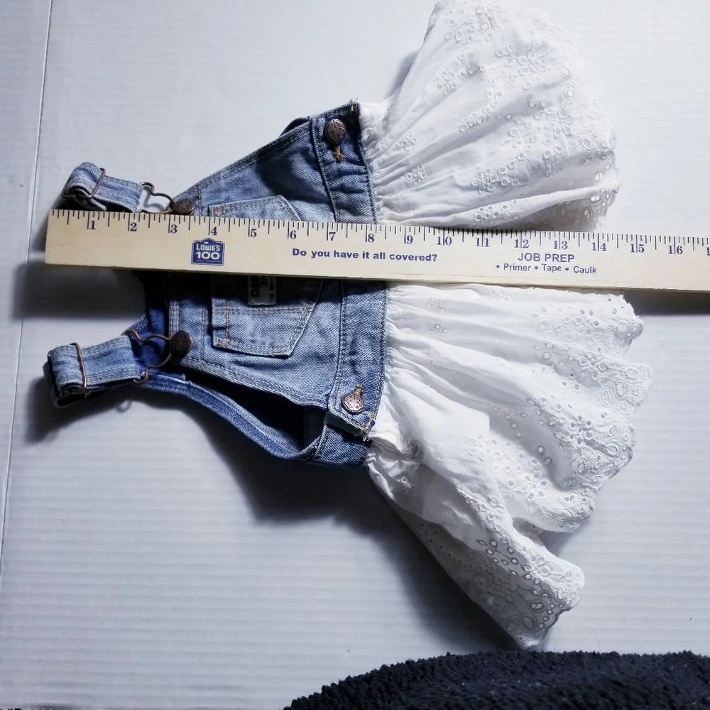 OSHKOSH JEAN BIB WHITE SKIRT GIRLS DRESS SIZE 9 MONTHS